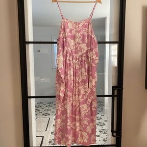 Free People Pink Floral Midi Spaghetti Strap Dress